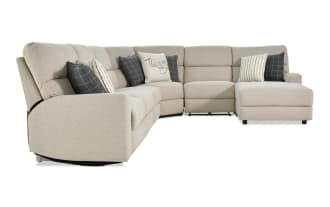 Modern Farmhouse Beige 164'' 5 Piece Right Arm Facing Power Reclining Sleeper Chaise Sectional with Full Cooling Mattress & Power Headrest''