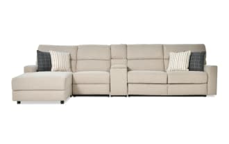 Modern Farmhouse Beige 173'' 4 Piece Left Arm Facing Power Reclining Sleeper Chaise Sectional with Full Cooling Mattress & Power Headrest