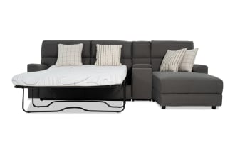 Modern Farmhouse Gray 145'' 3 Piece Right Arm Facing Power Reclining Sleeper Chaise Sectional with Full Cooling Mattress & Power Headrest