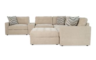 Modular Bob® Beige 144'' 7 Piece Modular Sectional with 2 Armless Chairs, 1 Console, 1 Corner, 1 Left Arm Facing Chair, 1 Right Arm Facing Chair, 1 Storage Ottoman