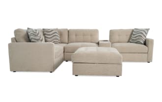 Modular Bob® Beige 129'' 6 Piece Modular Sectional with 1 Armless Chair, 1 Console, 1 Corner, 1 Left Arm Facing Chair, 1 Right Arm Facing Chair, 1 Storage Ottoman