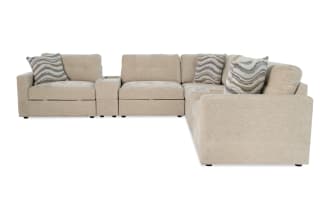 Modular Bob® Beige 129'' 7 Piece Modular Sectional with 2 Armless Chairs, 2 Consoles, 1 Corner, 1 Left Arm Facing Chair, 1 Right Arm Facing Chair