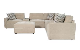 Modular Bob® Beige 129'' 8 Piece Modular Sectional with 2 Armless Chairs, 2 Consoles, 1 Corner, 1 Left Arm Facing Chair, 1 Right Arm Facing Chair, 1 Storage Ottoman