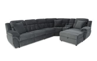 Playmaker Gray 166'' Power Reclining 5 Piece Right Arm Facing Pop-Up Sleeper Chaise Sectional with USB & USB-C Ports
