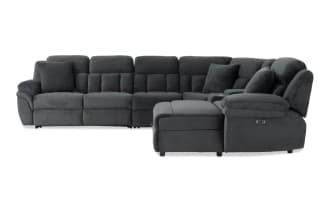 Playmaker Gray 166'' Power Reclining 5 Piece Right Arm Facing Pop-Up Sleeper Chaise Sectional with USB & USB-C Ports