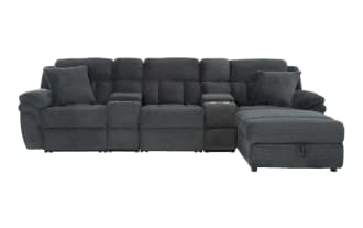 Playmaker Gray 134'' Power Reclining 5 Piece Right Arm Facing Chaise Sectional with USB & USB-C Ports