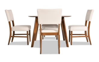 Bettie 5 Piece Walnut & Cream Faux Leather Upholstered Round Dining Set
