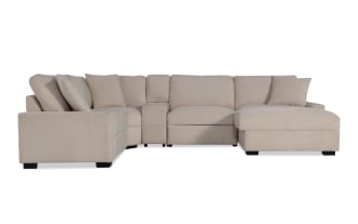 Aspen Beige 127'' Power Reclining 5 Piece Right Arm Facing Chaise Sectional with USB & USB-C Ports