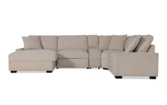 Aspen Beige 127'' Power Reclining 5 Piece Left Arm Facing Chaise Sectional with USB & USB-C Ports