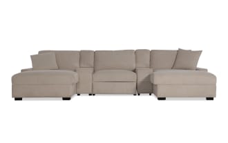 Aspen Beige 199'' Power Reclining 5 Piece Dual Chaise Sectional with USB & USB-C Ports