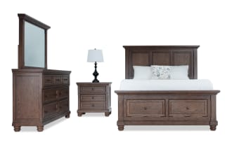 Portland 4 Piece Queen Brown Storage Platform Bedroom Set