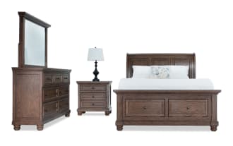 Portland 4 Piece Queen Brown Storage Sleigh Bedroom Set