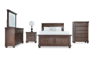 Portland 5 Piece Queen Brown Storage Sleigh Bedroom Set