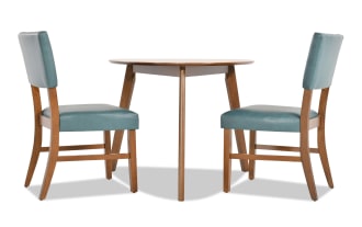 Bettie 3 Piece Walnut & Teal Faux Leather Upholstered Triangle Dining Set