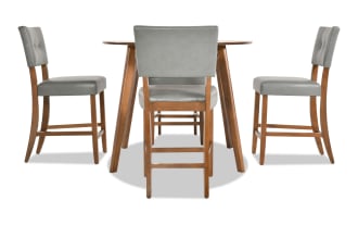 Bettie 5 Piece Walnut & Charcoal Faux Leather Upholstered Counter Height Round Dining Set