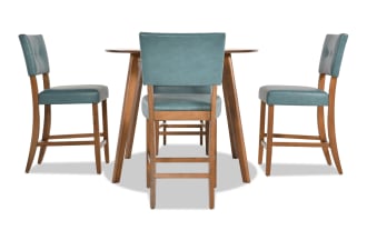 Bettie 5 Piece Walnut & Teal Faux Leather Upholstered Counter Height Round Dining Set
