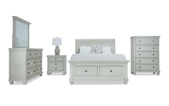 Portland 5 Piece King White Storage Sleigh Bedroom Set