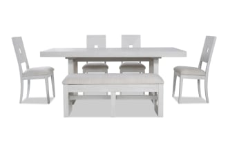 Infinity 6 Piece White Upholstered Dining Set with Storage Bench