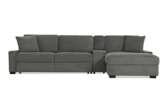 Aspen Charcoal 132'' Power Reclining 3 Piece Left Arm Facing Pop-Up Sleeper Chaise Sectional with USB & USB-C Ports