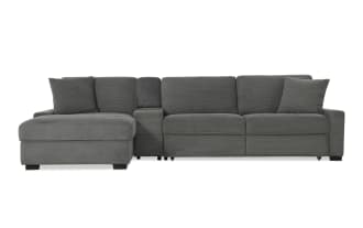Aspen Charcoal 132'' Power Reclining 3 Piece Right Arm Facing Pop-Up Sleeper Chaise Sectional with USB & USB-C Ports