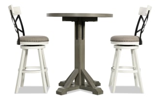 Iris 3 Piece White & Gray Upholstered Adjustable Height Round Dining Set