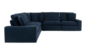 Dream Navy 131'' Power Reclining 5 Piece Modular Sectional with Power Headrest with 2 Recliners, 2 Armless Chairs, 1 Corner