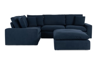 Dream Navy 131'' Power Reclining 5 Piece Modular Sectional with Power Headrest  with 3 Relincers, 1 Corner, 1 Ottoman