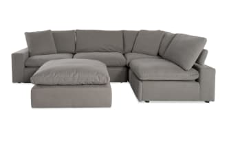 Dream Gray 131'' Power Reclining 5 Piece Right Arm Facing Modular Sectional with Power Headrest with 2 Recliners, 1 Armless Chair, 1 Corner, 1 Ottoman