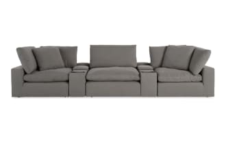 Dream Gray 157'' Modular Sofa with USB & USB-C Ports with 2 Corners, 2 Consoles, 1 Armless Chair