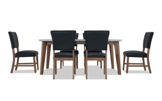 Elm 7 Piece Natural, Marble & Gray Faux Leather Upholstered Dining Set