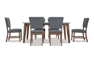 Elm 7 Piece Natural, Marble & Light Gray Upholstered Dining Set