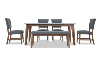 Elm 6 Piece Natural, Marble & Light Gray Upholstered Dining Set with Bench