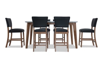 Elm 7 Piece Natural, Marble & Gray Faux Leather Upholstered Counter Height Dining Set