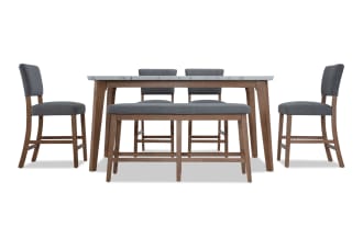 Elm 6 Piece Natural, Marble & Light Gray Upholstered Counter Height Dining Set with Bench