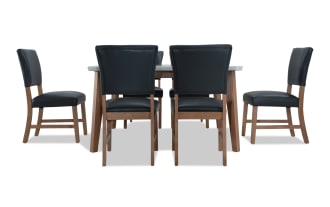 Elm 7 Piece Natural, Marble & Gray Faux Leather Upholstered Square Dining Set