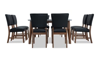 Elm 9 Piece Natural, Marble & Gray Faux Leather Upholstered Square Dining Set