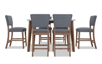 Elm 7 Piece Natural, Marble & Light Gray Upholstered Counter Height Square Dining Set
