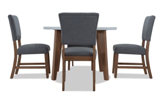 Elm 5 Piece Natural, Marble & Light Gray Upholstered Counter Height Round Dining Set