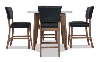 Elm 5 Piece Natural, Marble & Gray Faux Leather Upholstered Counter Height Round Dining Set