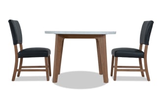 Elm 3 Piece Natural, Marble & Gray Faux Leather Upholstered Round Dining Set