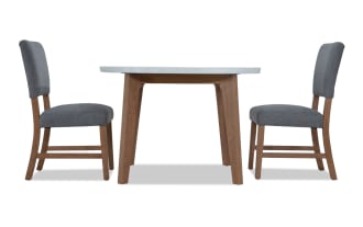 Elm 3 Piece Natural, Marble & Light Gray Upholstered Round Dining Set