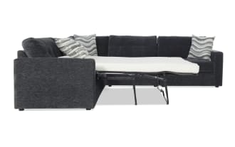 Modular Bob® Charcoal 117'' 4-piece left arm facing storage sleeper sectional with queen gel memory foam mattress, contemporary gray polyester fabric upholstery, and built-in storage.
