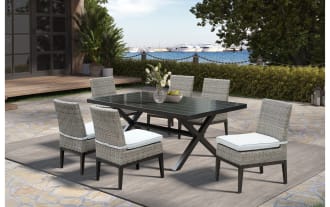 Marina 7 Piece Gray Wicker Upholstered Outdoor Dining Set