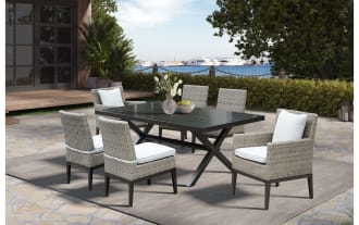 Marina 7 Piece Gray Wicker Upholstered Outdoor Dining Set