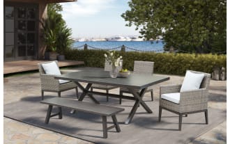 Marina 6 Piece Gray Wicker Upholstered Outdoor Dining Set with Bench