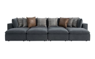 Infinity Thunder Blue 154'' 8 Piece Modular Sectional with 4 Ottomans, 2 Armless Chairs, 2 Corners
