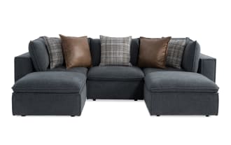 Infinity Thunder Blue 119'' 5 Piece Modular Sectional with 2 Corners, 2 Ottomans, 1 Armless Chair