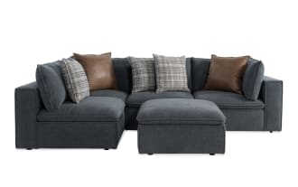 Infinity Thunder Blue 83'' 5 Piece Modular Sectional with 2 Armless Chairs, 2 Corners, 1 Ottoman