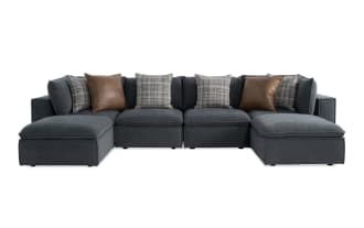 Infinity Thunder Blue 150'' 6 Piece Modular Sectional with 2 Armless Chairs, 2 Corners, 2 Ottomans