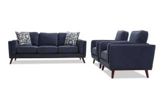 Tribeca Navy 90'' Sofa & 2 Chairs